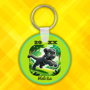Monogrammed with Black and Green Panther Cub   Key Ring