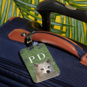 Monogrammed Wolf with Greenery Luggage Tag