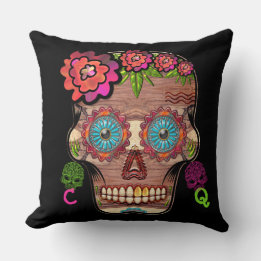 Monogrammed Woodie Sugar Skull Cushion