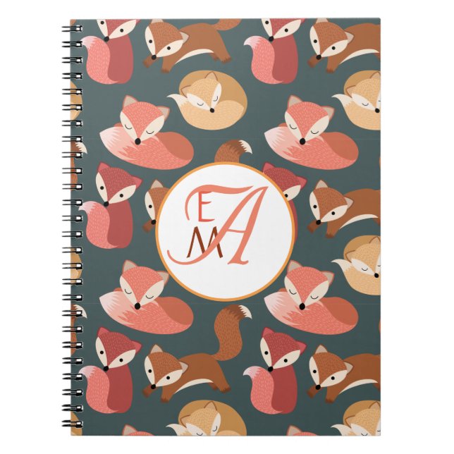 Monogrammed Woodland Fox Fall Colours Autumn Notebook (Front)