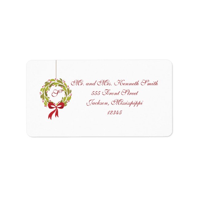 Monogrammed Wreath - Return Address Label (Front)