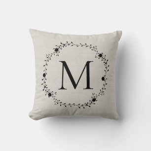 Monogrammed wreath with name and Est date on back Cushion