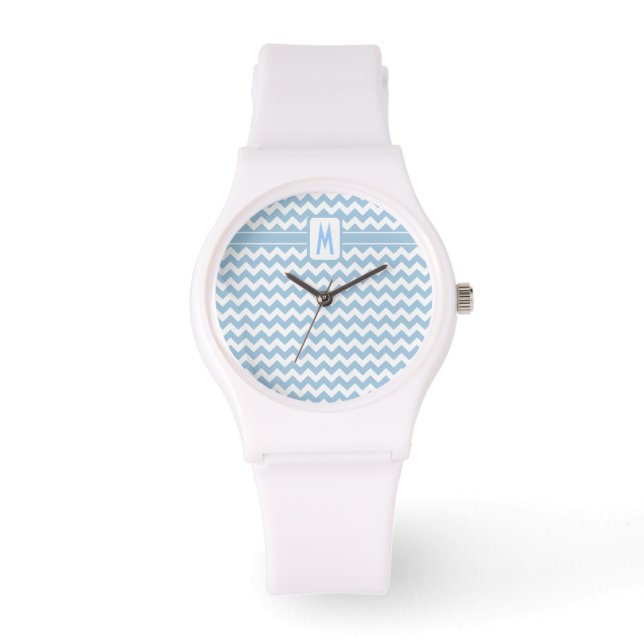 Monogrammed Wrist Watch: Blue and White Chevrons Watch (Front)