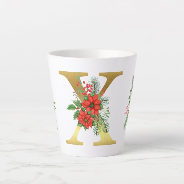 Monogrammed Xmas Latte Mug- Gold Letter Mug (Front)