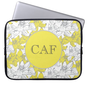 Monogrammed Yellow and Grey Floral Laptop Sleeve