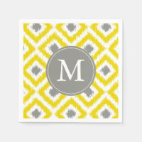 Monogrammed Yellow and Grey Ikat Diamonds Pattern