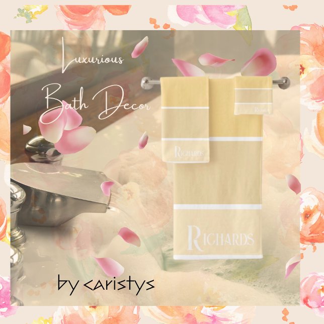 Monogrammed Yellow Goldenrod with White Bath Towel Set (Creator Uploaded)