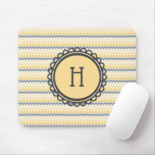 Monogrammed Yellow Grey Chevron  Mouse Pad