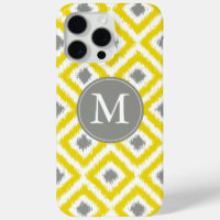Monogrammed Yellow Grey Diamond Ikat Pattern