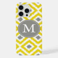 Monogrammed Yellow Grey Diamond Ikat Pattern