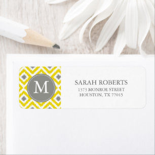 Monogrammed Yellow Grey Diamonds Ikat Pattern