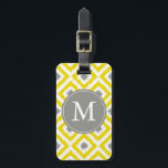 Monogrammed Yellow Grey Diamonds Ikat Pattern Luggage Tag<br><div class="desc">Stylish and chic design features a colourful and trendy diamonds ikat pattern.</div>