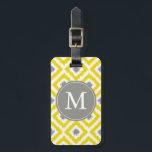 Monogrammed Yellow Grey Diamonds Ikat Pattern Luggage Tag<br><div class="desc">Stylish and chic design features a colourful and trendy diamonds ikat pattern.</div>