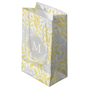 Monogrammed Yellow Grey Floral Damask Pattern Small Gift Bag