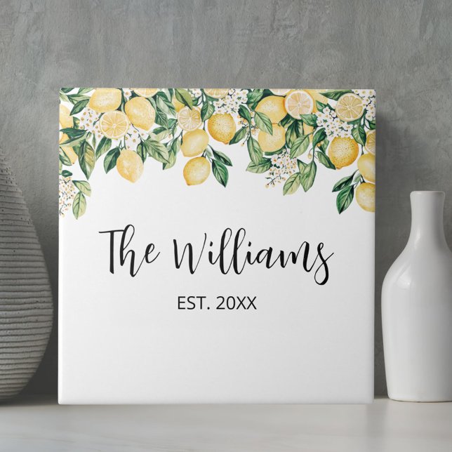 Monogrammed Yellow Lemon Tree Tile (In situ)