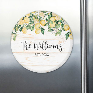 Monogrammed Yellow Lemon Tree White Wood Magnet