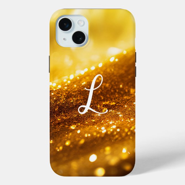 Monogrammed Yellow Luxury Glitter Case-Mate iPhone Case (Back)