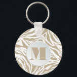 Monogrammed Zebra Animal Print Key Ring<br><div class="desc">A stylish keychain features your monogram initial on a tan and white wild animal print pattern. Create for yourself or give as a gift. MATCHING items in our store.</div>
