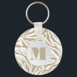 Monogrammed Zebra Animal Print Key Ring<br><div class="desc">A stylish keychain features your monogram initial on a tan and white wild animal print pattern. Create for yourself or give as a gift. MATCHING items in our store.</div>