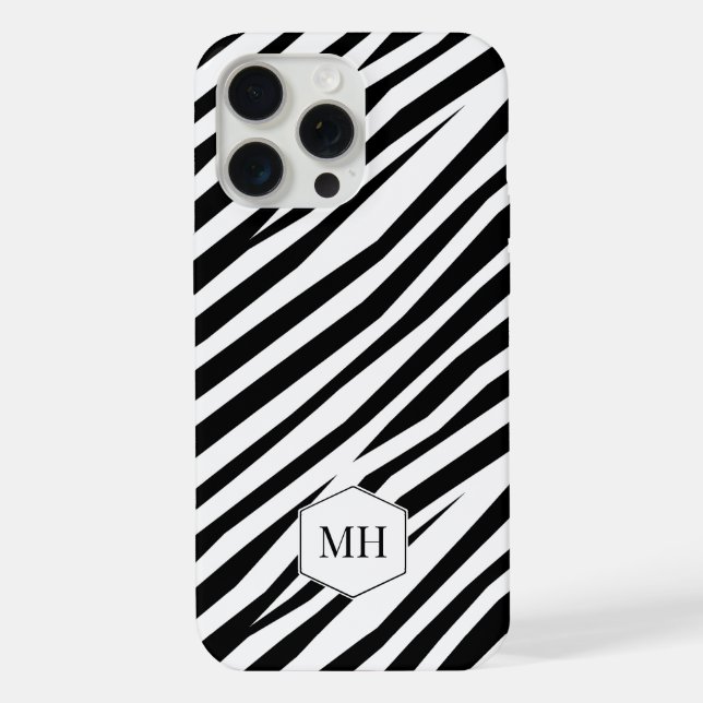 Monogrammed Zebra Black and White Chic Pattern iPhone Case (Back)