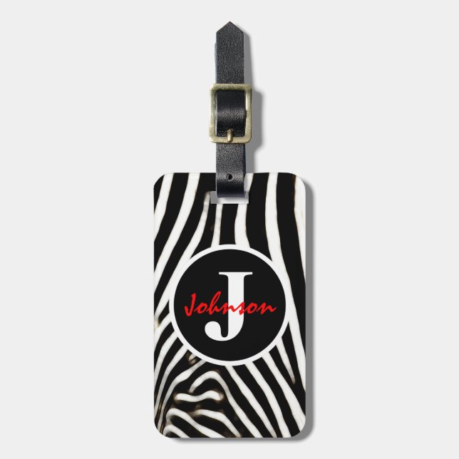 Monogrammed Zebra Luggage Tag (Front Vertical)