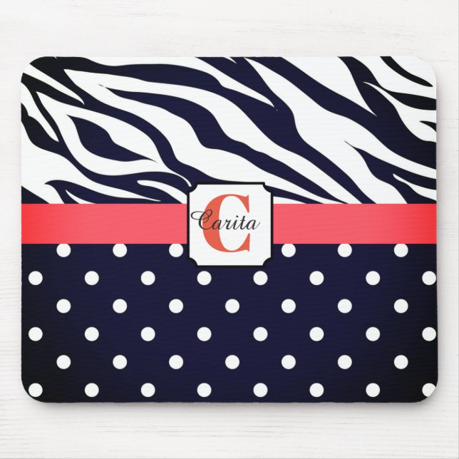 Monogrammed Zebra Polka-Dotted Mouse Pad (Front)
