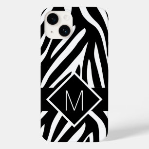 Monogrammed Zebra Print Black and White Lines Case-Mate iPhone 14 Case