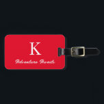 Monograms Adventure Awaits Typography Travel Gift Luggage Tag<br><div class="desc">Monogrammed initial s with custom text "Adventure Awaits" and also personal details like name,  address,  phone number and email all of which you can edit. Designed with red background and white text,  you can change the colour if you wish.</div>