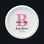 Monograms Baby Shower Pink White Cute Elegant Paper Plate<br><div class="desc">Designed with text templates for monogrammed initial & name which you can customise! Great for baby shower party but you can edit the text to suit for another event as well!</div>