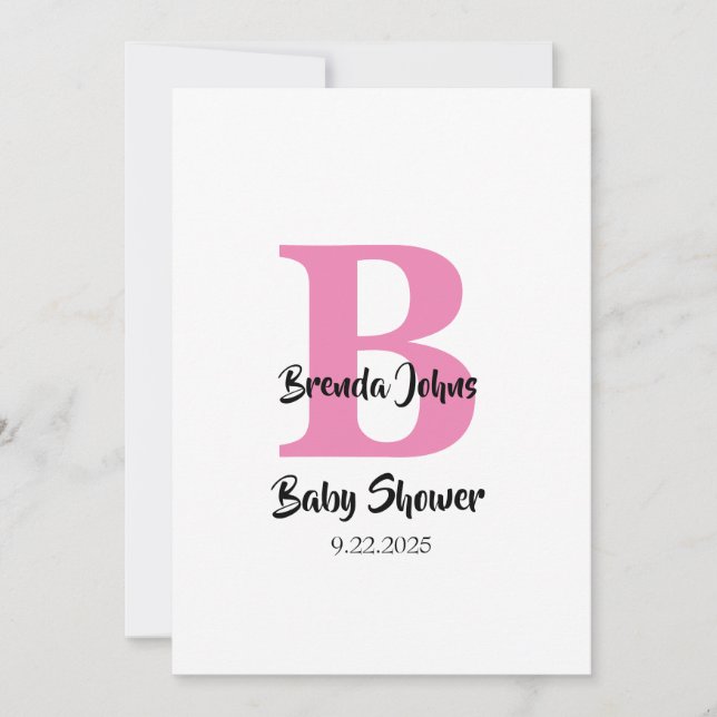 Monograms Baby Shower Pink White Cute Simple Invitation (Front)