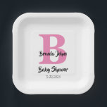 Monograms Baby Shower Pink White Cute Simple Paper Plate<br><div class="desc">Designed with text templates for monogrammed initial & name which you can customise! Great for baby shower party but you can edit the text to suit for another event as well!</div>