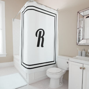 Monograms Black White Custom Elegant Script Name Shower Curtain