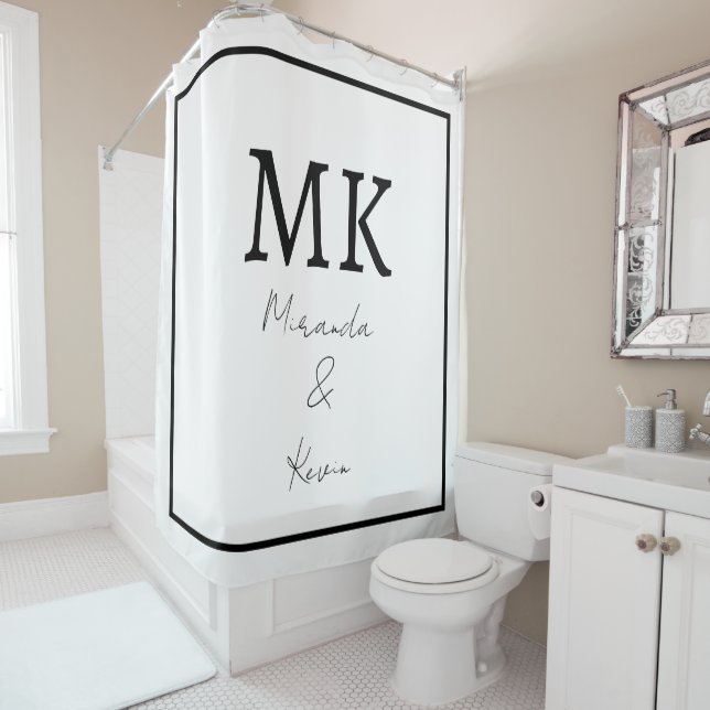 Monograms Black White Modern Minimal Stylish  Shower Curtain (In Situ)