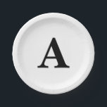 Monograms Black White Simple Cute Wedding Birthday Paper Plate<br><div class="desc">Designed with text template for monogrammed initial which you can customise!</div>