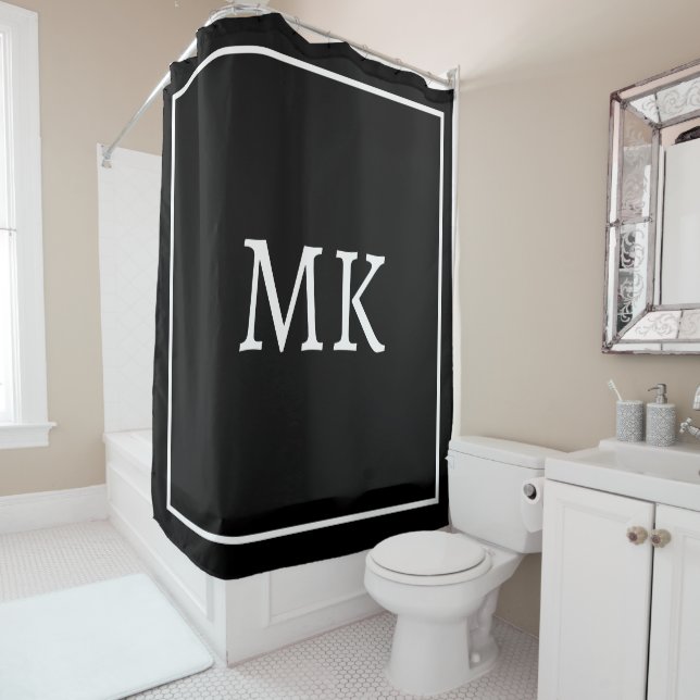 Monograms Black White Stylish Custom Colour Modern Shower Curtain (In Situ)