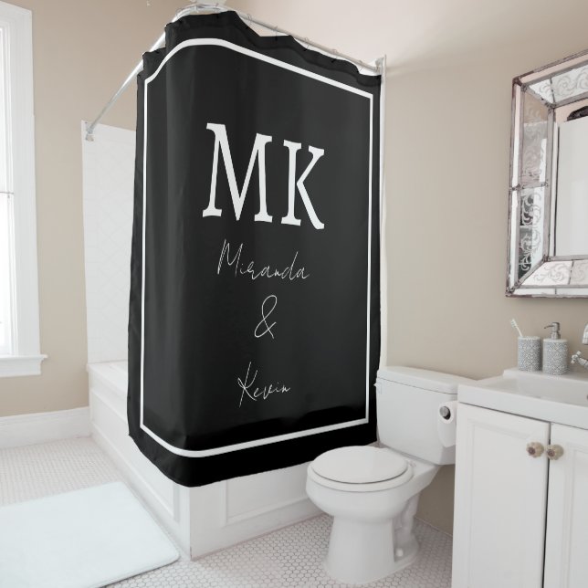 Monograms Black White Stylish Modern Minimalist Shower Curtain (In Situ)