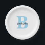 Monograms Blue Baby Showers Bridal Shower Birthday Paper Plate<br><div class="desc">Designed with text templates for monogrammed initial & name which you can customise! Great for baby showers,  birthdays,  bridal showers and more!</div>