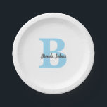Monograms Blue Baby Showers Bridal Shower Birthday Paper Plate<br><div class="desc">Designed with text templates for monogrammed initial & name which you can customise! Great for baby showers,  birthdays,  bridal showers and more!</div>