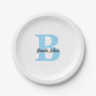 Monograms Blue Baby Showers Bridal Shower Birthday Paper Plate
