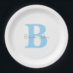 Monograms Blue Birthday Baby Showers Custom Name  Paper Plate<br><div class="desc">Designed with text templates for monogrammed initial & name which you can customise! Great for baby showers,  birthdays,  bridal showers and more!</div>