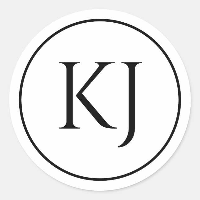 Monograms Couple Name Black White Initial Letters Classic Round Sticker (Front)