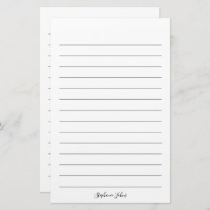 Monograms Custom Name Black & White Lines Elegant Stationery