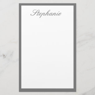 Monograms Custom Name Grey Bordered Edges White Stationery