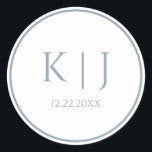 Monograms Dusty Blue Elegant Minimalist Wedding Classic Round Sticker<br><div class="desc">Printed with monogram initials for couples in custom dusty blue colour great for weddings,  engagements,  anniversay etc (which you can edit,  change and personalise) in simple,  elegant design!</div>