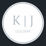 Monograms Dusty Blue Elegant Minimalist Wedding Classic Round Sticker<br><div class="desc">Printed with monogram initials for couples in custom dusty blue colour great for weddings,  engagements,  anniversay etc (which you can edit,  change and personalise) in simple,  elegant design!</div>