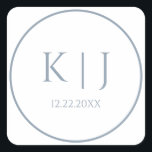 Monograms Dusty Blue Elegant Minimalist Wedding Square Sticker<br><div class="desc">Printed with monogram initials for couples in custom dusty blue colour great for weddings,  engagements,  anniversay etc (which you can edit,  change and personalise) in simple,  elegant design!</div>