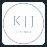 Monograms Dusty Blue Elegant Minimalist Wedding Square Sticker<br><div class="desc">Printed with monogram initials for couples in custom dusty blue colour great for weddings,  engagements,  anniversay etc (which you can edit,  change and personalise) in simple,  elegant design!</div>
