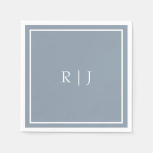 Monograms Dusty Blue White Initials Simple Wedding Napkin
