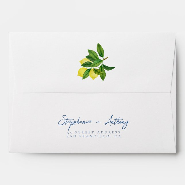 Monograms Lemon Citrus with Blue Wedding   Envelope (Back (Top Flap))