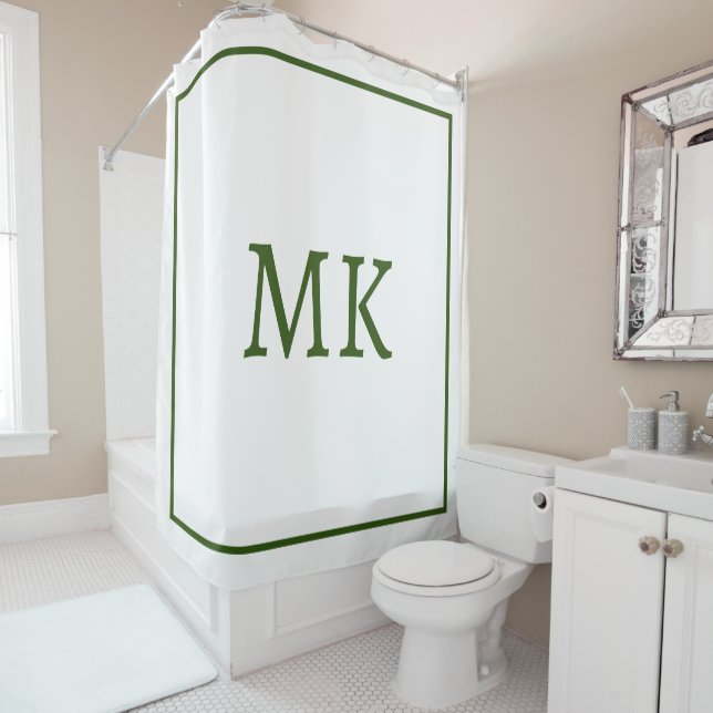Monograms Name Forest Green White Custom Colour Shower Curtain (In Situ)